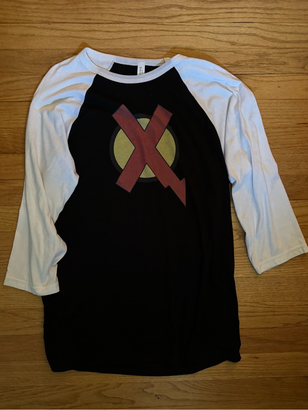 Black & White Raglan Baseball Tee with Graphic X Logo